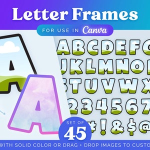Letras y números en negrita: 45 marcos de Canva editables / Alfabeto personalizable fácil de arrastrar y soltar, haga sus propios gráficos de bricolaje / uso COMERCIAL