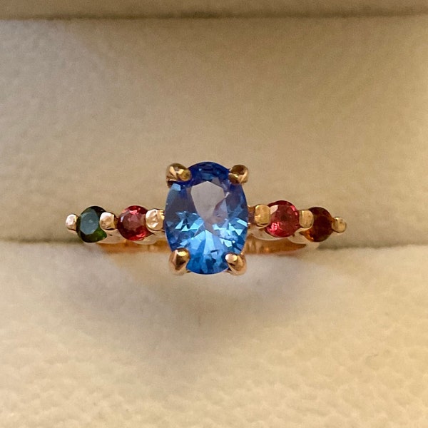 GeNUINE LONDON TOPAZ TOURMALINE Rose Gold & Sterling Vintage Ring  - Natural Stones - Rose Gold/Sterling Silver - from France - Size 7 1/4