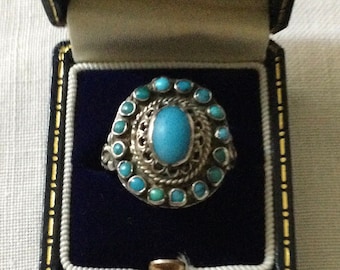 19TH ANTIQUE TURQUOISES Sterling Vintage Ring - Vintage Design - Natural Stone - Sterling Silver - Vintage Jewelry from France