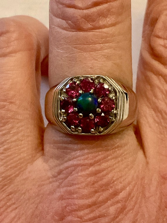 Black OPAL GARNET GoLD/ Sterling Vintage Ring - C… - image 9