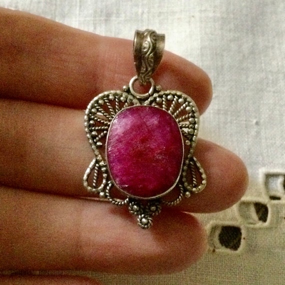 Genuine HUGE RUBY Creator STERLING Pendant - HandMade… - Gem