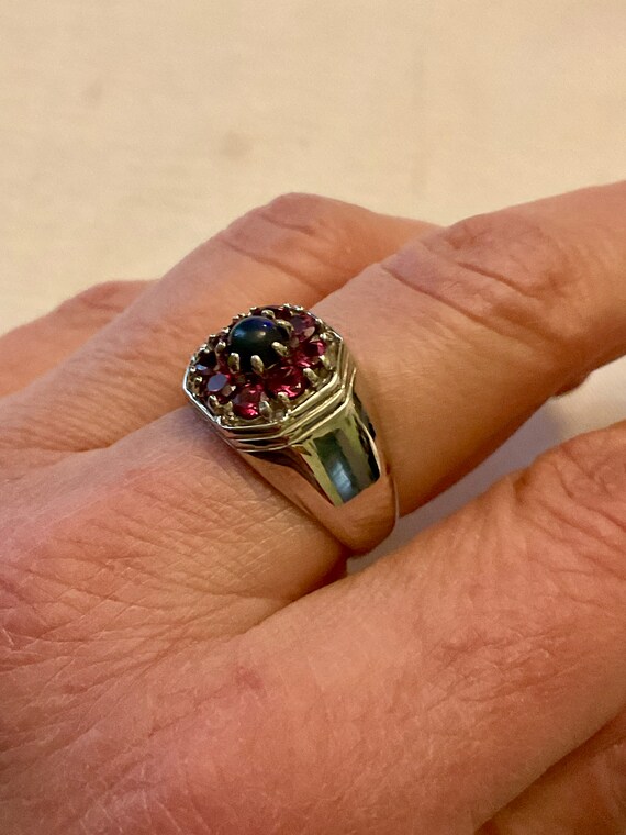 Black OPAL GARNET GoLD/ Sterling Vintage Ring - C… - image 2