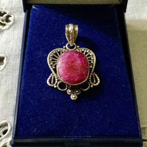 Genuine HUGE RUBY Creator STERLING Pendant - Craf… - image 1