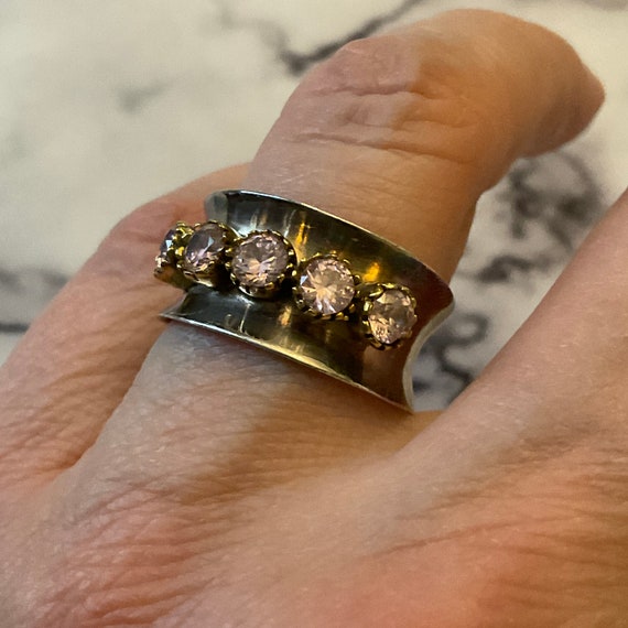 GENUINE Rose TOPAZ GoLD Sterling Vintage Large Ring … Gem