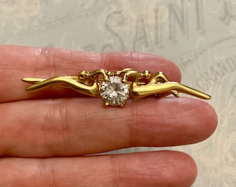 CHARLES JOURDAN Gold Plated  BROOCH - Paris Original  Design -Topaz - Gold Plated - Vintage Creator Jewelry - Haute Couture from France