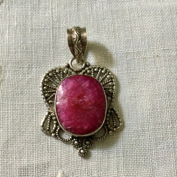 Genuine HUGE RUBY Creator STERLING Pendant - Craf… - image 3