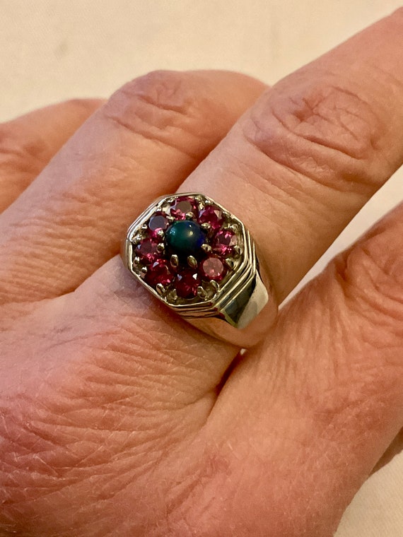 Black OPAL GARNET GoLD/ Sterling Vintage Ring - C… - image 5