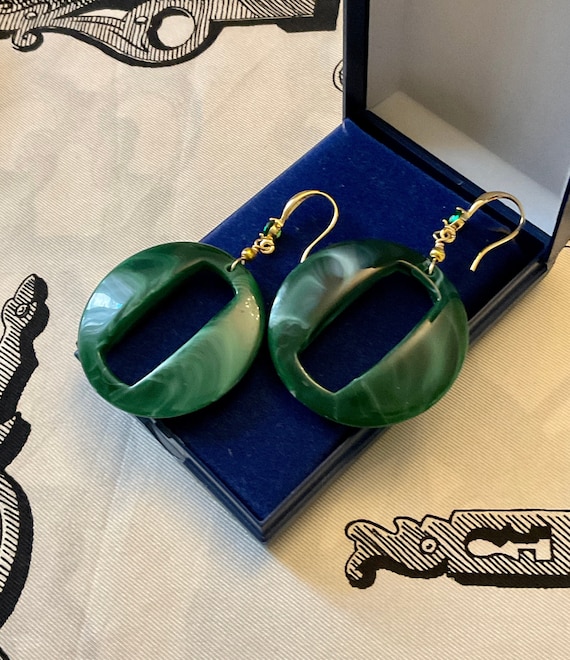 Green BAKELITE Emerald  Gold Plated Vintage Earrin