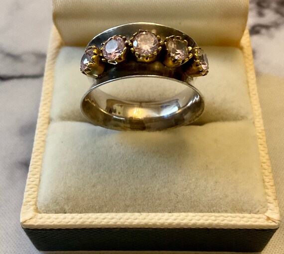 GENUINE Rose TOPAZ GoLD Sterling Vintage Large Ring … Gem