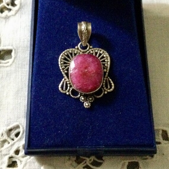 Genuine HUGE RUBY Creator STERLING Pendant - Craf… - image 7