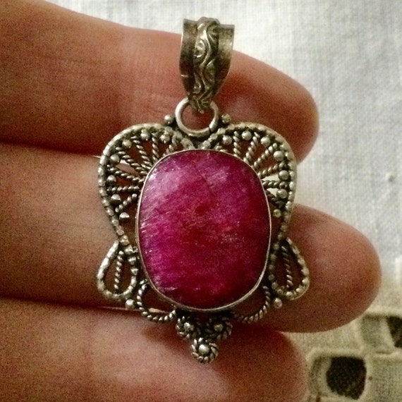 Genuine HUGE RUBY Creator STERLING Pendant - Craf… - image 4
