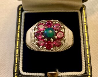 Natürlicher schwarzer Opal-Granat-Ring aus Gold/Sterlingsilber im Vintage-Stil – Designer-Design – Natursteine – Weißgold & Sterlingsilber – Ring aus Frankreich