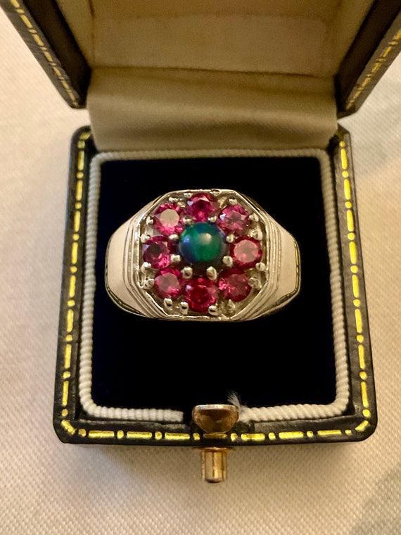 Black OPAL GARNET GoLD/ Sterling Vintage Ring - C… - image 1