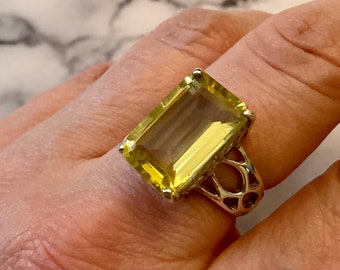 GENUINE Huge CITRINE Sterling Vintage Ring - Vintage Design - Exceptional Natural Citrine - Sterling Silver - Vintage from France