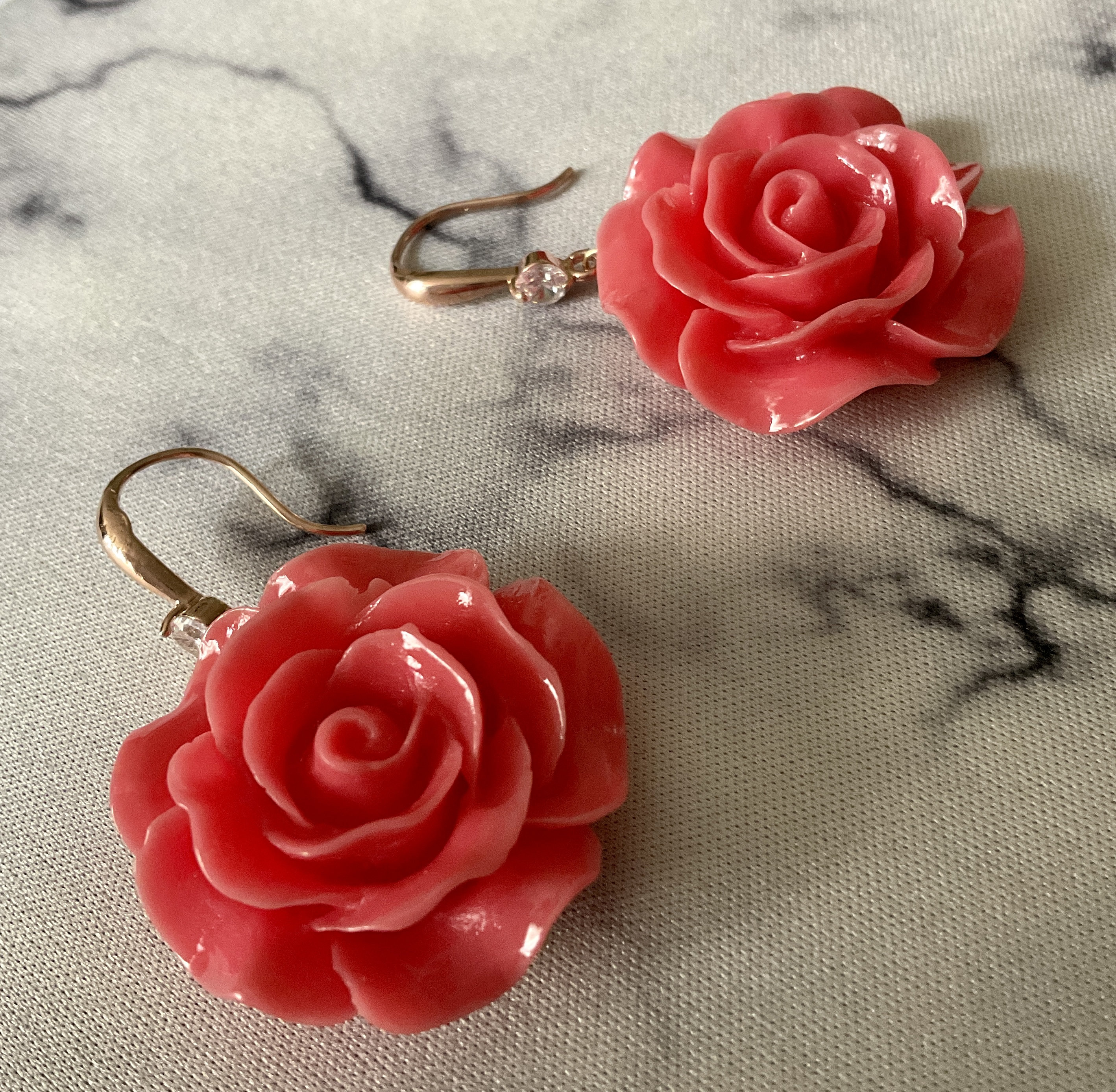 BAKELITE Huge ROSE Rose Gold Plated Vintage Earrings Splendid Design