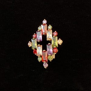 Vintage Art DECO ORO chapado Piedras BROCHE - Diseño Original - Piedras Multicolor - Gran Broche - Chapado en Oro - Vintage de Francia