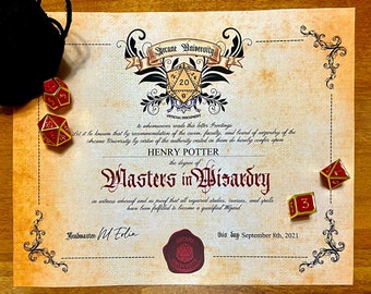 Editable PDF. Masters in Wizardry Certificate. Digital Download. 8"x10"