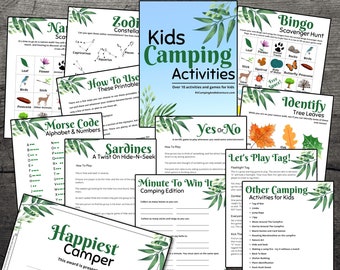 Journal de camping imprimable pour enfants | Jeux de camping | Charades de camping | Recherche de mots | Activités du camp pour les enfants | Chasse au trésor | Chasse nature