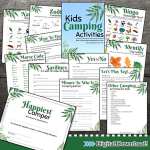 Printable Kids Camping Journal | Camping games | Camping charades |  Word search | Camp activities for kids |  Scavenger hunt | Nature hunt