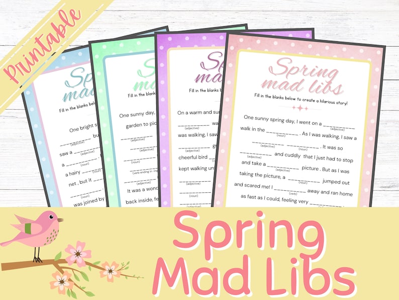 Spring Mad Libs | Printable Fill in the Blank | Party Game | Kid's Mad ...