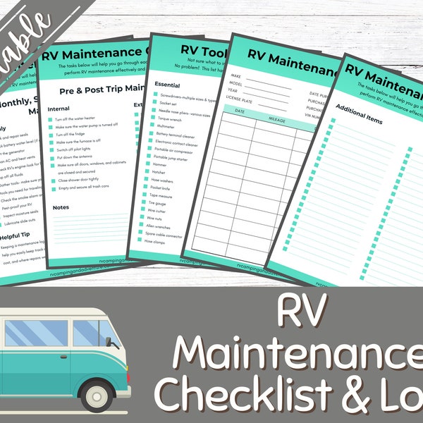 RV Maintenance Checklist | Camper Printable Inspection Checklists | RV Planning | Tool List | Inspection List | Travel Trailer Inspection