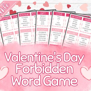 Valentinstag Tabu | Druckbare Tabukarten | Valentinstag Spiele | Verbotene Wörter | Familienspiel | Party Spiel zum Ausdrucken | Kinderaktivität