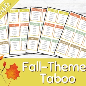 Fall Taboo | Printable Taboo Cards | Fall Games | Forbidden Words | Family Game | Printable Party Game | Kid&#39;s Activity | Instant Download
