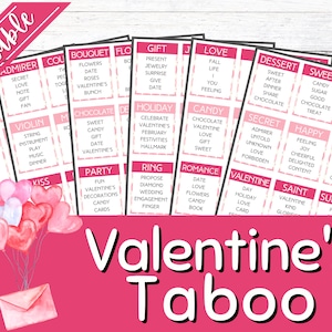 Valentinstag Tabu | Druckbare Tabu Karten | Valentin Spiele | Verbotene Worte | Familienspiel | Druckbares Partyspiel | Kinderaktivität