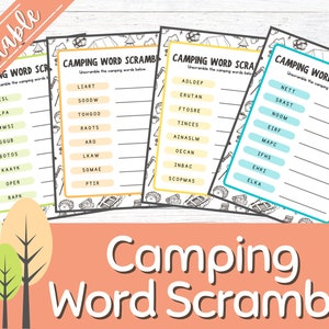 Camping Word Scramble | Camp Games | Camp Activity | Printable Game | Camping Party Games | Camping Activities | Road Trip | Camping Fun