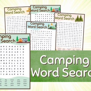 Camping word search game | Printable camping game | Camping birthday | Travel game | Camping activities | Family camping | Road trip game