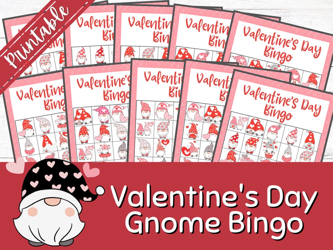 Valentine s Bingo Cards Printable Bingo Cards Gnome Bingo Valentine s Day Party Family Game Game