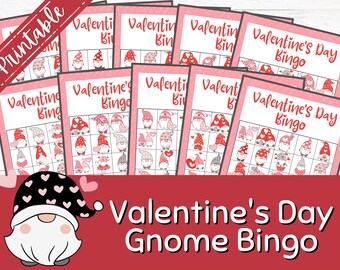Valentine's Bingo Cards | Printable Bingo Cards | Gnome Bingo | Valentine's Day Party | Family Game | Game For Kids | Printable Game | Bingo