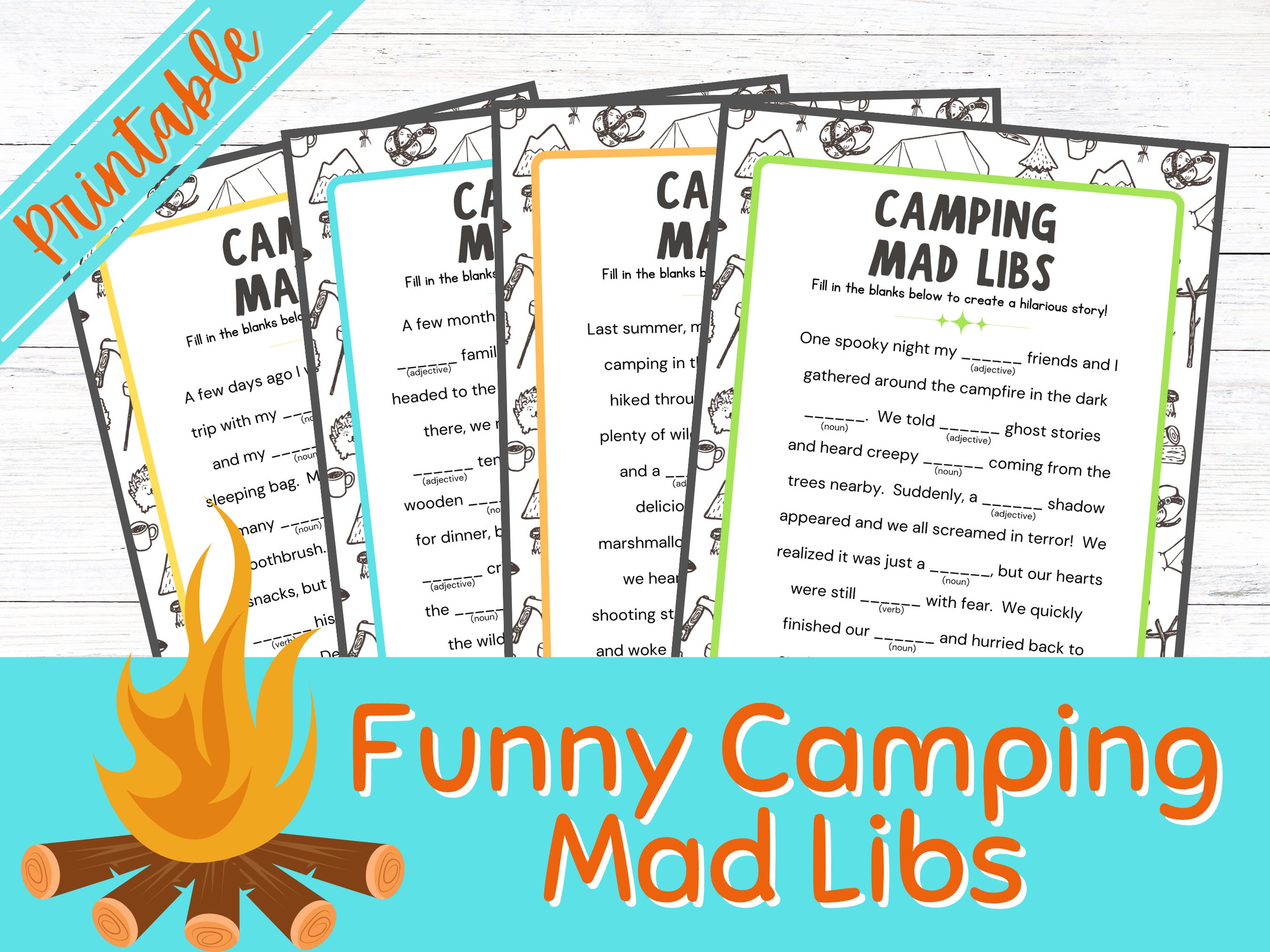 Camping mad libs printable fill in the blank party game kid s mad