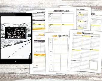 Planificador de viajes por carretera / Diario de viaje / Planificador de comidas / Planificador imprimible / Juegos imprimibles / Lista de verificación de embalaje / Planificador de presupuesto / Lista de viajes