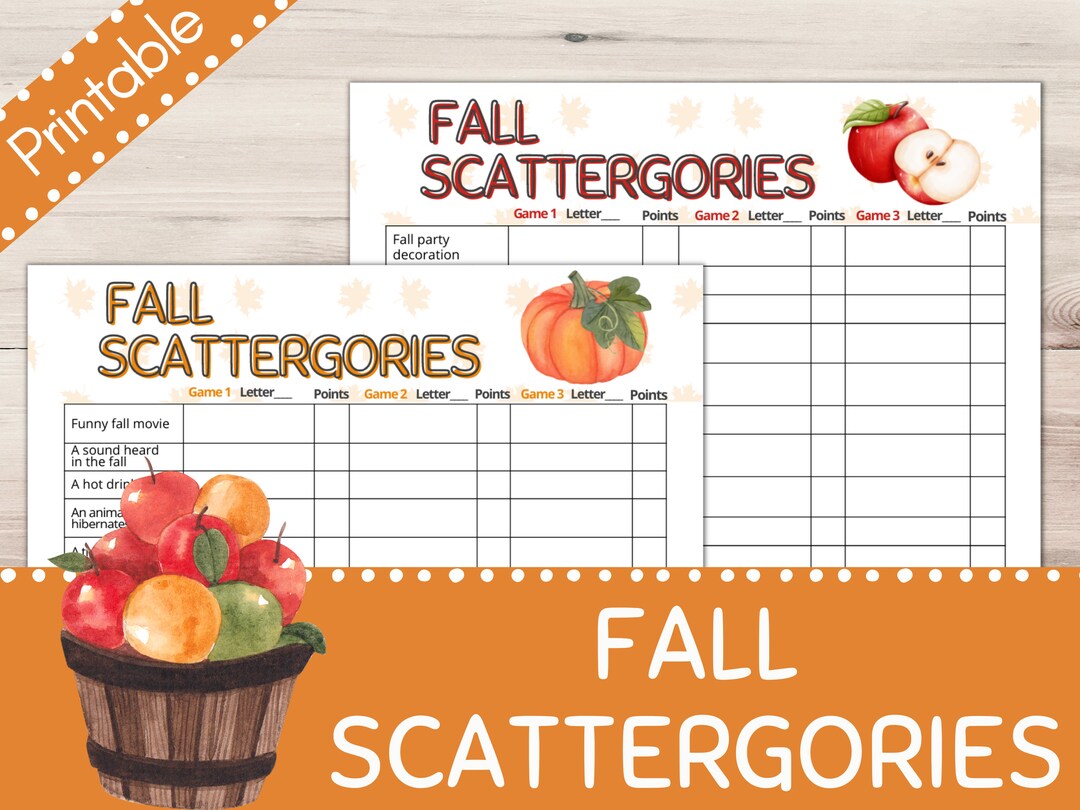 Fall scattergories printable scattergories list fall games fall