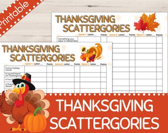 Thanksgiving Scattergories | Druckbare Scattergories Liste | Thanksgiving Spiele | Feiertagsaktivität | Druckbares Partyspiel | Scattergories