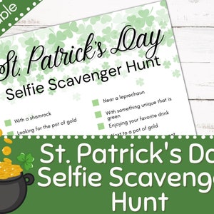 St. Patrick&#39;s Day Selfie Scavenger Hunt | Photo Scavenger Hunt | St. Patricks Day Games | Printable Party Game | Kid&#39;s | Teens | Adults