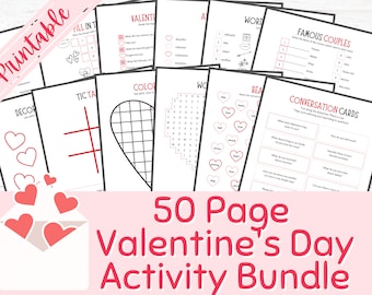 Paquete de actividades imprimibles del Día de San Valentín / Páginas para colorear / Juegos de fiesta imprimibles / Actividad de educación en el hogar / Actividad en el aula / Juegos de palabras