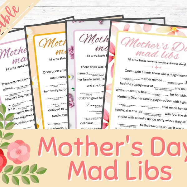 Mother's Day Mad Libs | Fill In The Blank | Party Game | Kid's Mad Libs | Camping Game | Kid's Activity | Family Game | Funny Stories