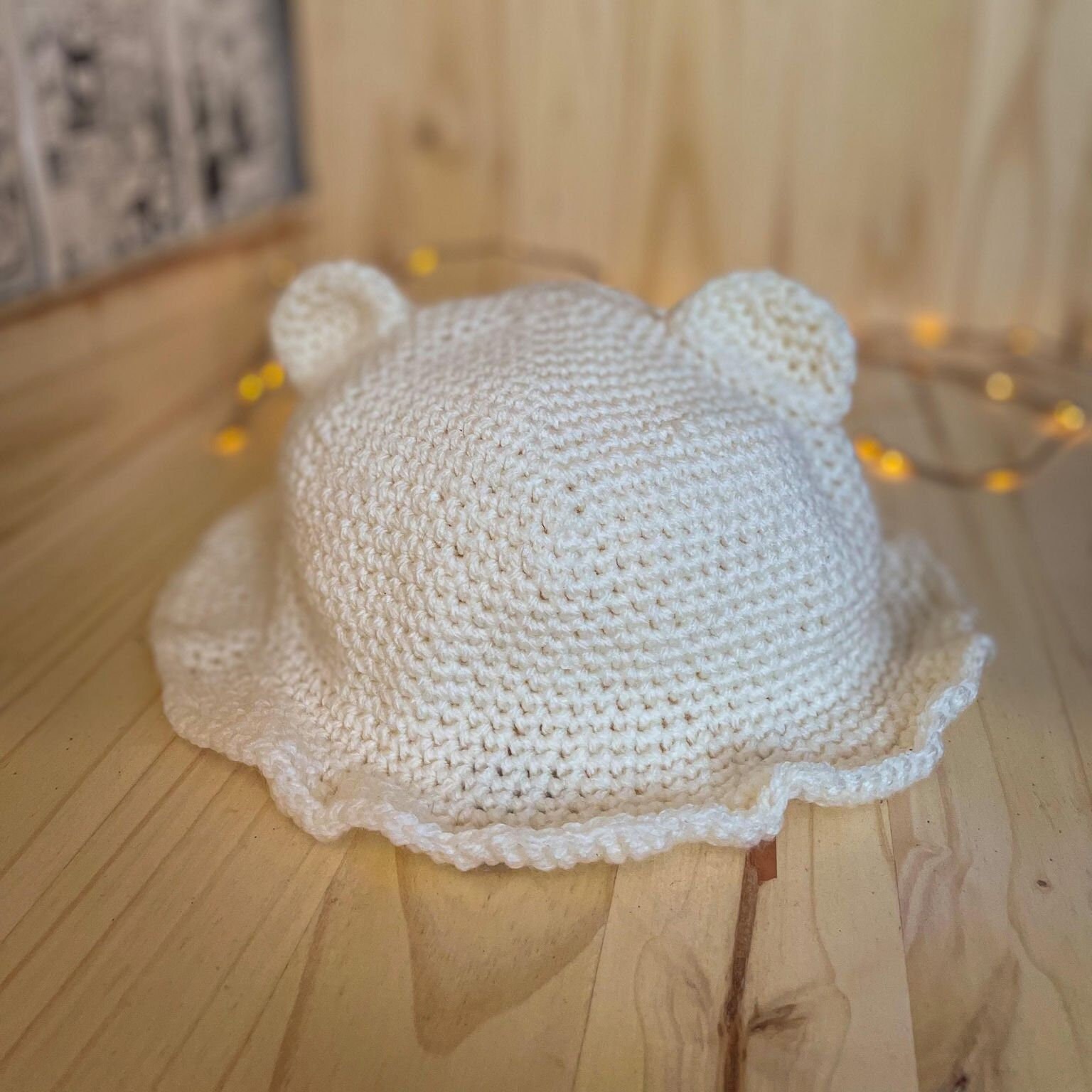 Cute Crochet White Bear Ears Bucket Hat 