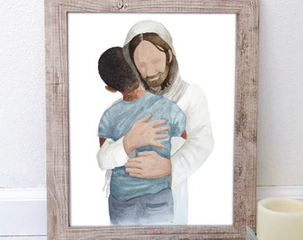 Jesus Christ Hugging Black/African American Boy Latter-day Saint Baptism Gift Digital Download