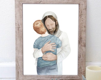 Jesus Christ Hugging Boy with Red Hair and Fair Skin Latter-day Saint Baptism Gift Digital Download