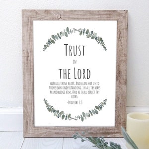 Trust in the Lord with All Youre Heart Sprüche 3:5-6 Aquarell Eukalyptus Digital Download