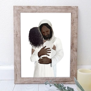 Jesus Christ with Dark Skin Hugging Black/African American Girl Latter-day Saint Baptism Gift Digital Download