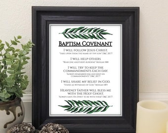 Baptismal Covenant Art with leaves for The Church of Jesus Christ of Latter-day Saints Baptism Gift