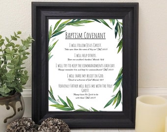 Baptismal Covenant made in The Church of Jesus Christ of Latter-day Saints with Green Leaves Baptism Gift Digital Download