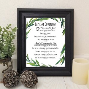 Baptismal Covenant made in The Church of Jesus Christ of Latter-day Saints with Green Leaves Baptism Gift Digital Download