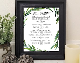 Baptismal Covenant made in The Church of Jesus Christ of Latter-day Saints with Green Leaves Baptism Gift Digital Download