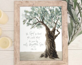 For God So Loved the World John 3:16 Olive Tree Digital Download