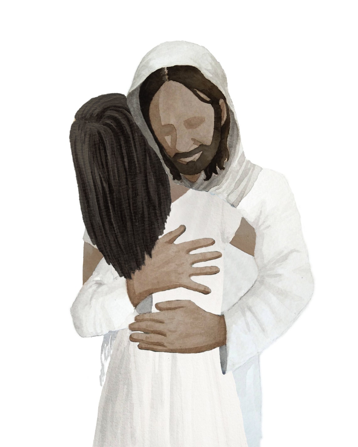 Jesus Christ Hugging Girl With Straight Black Hair and Tan - Etsy
